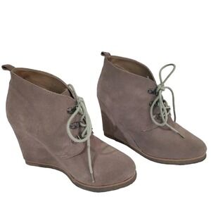 Steve Madden Tanngoo Booties Women Size 8.5 Leather Suede Laces Tan Wedge